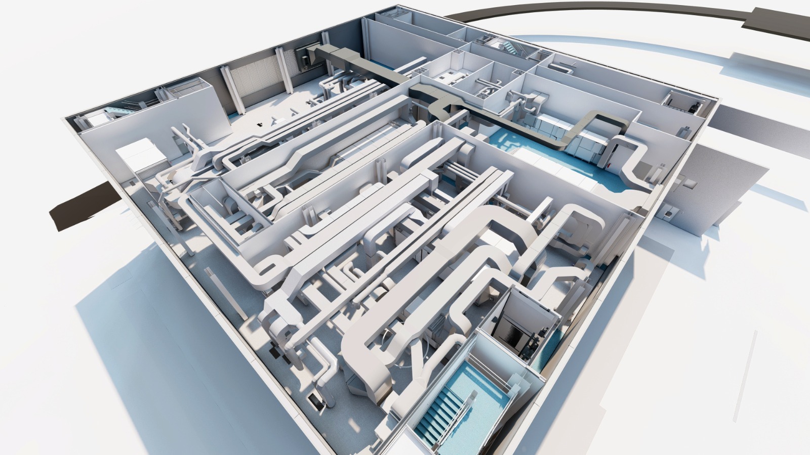 HVAC installation — ductwork and piping networks
